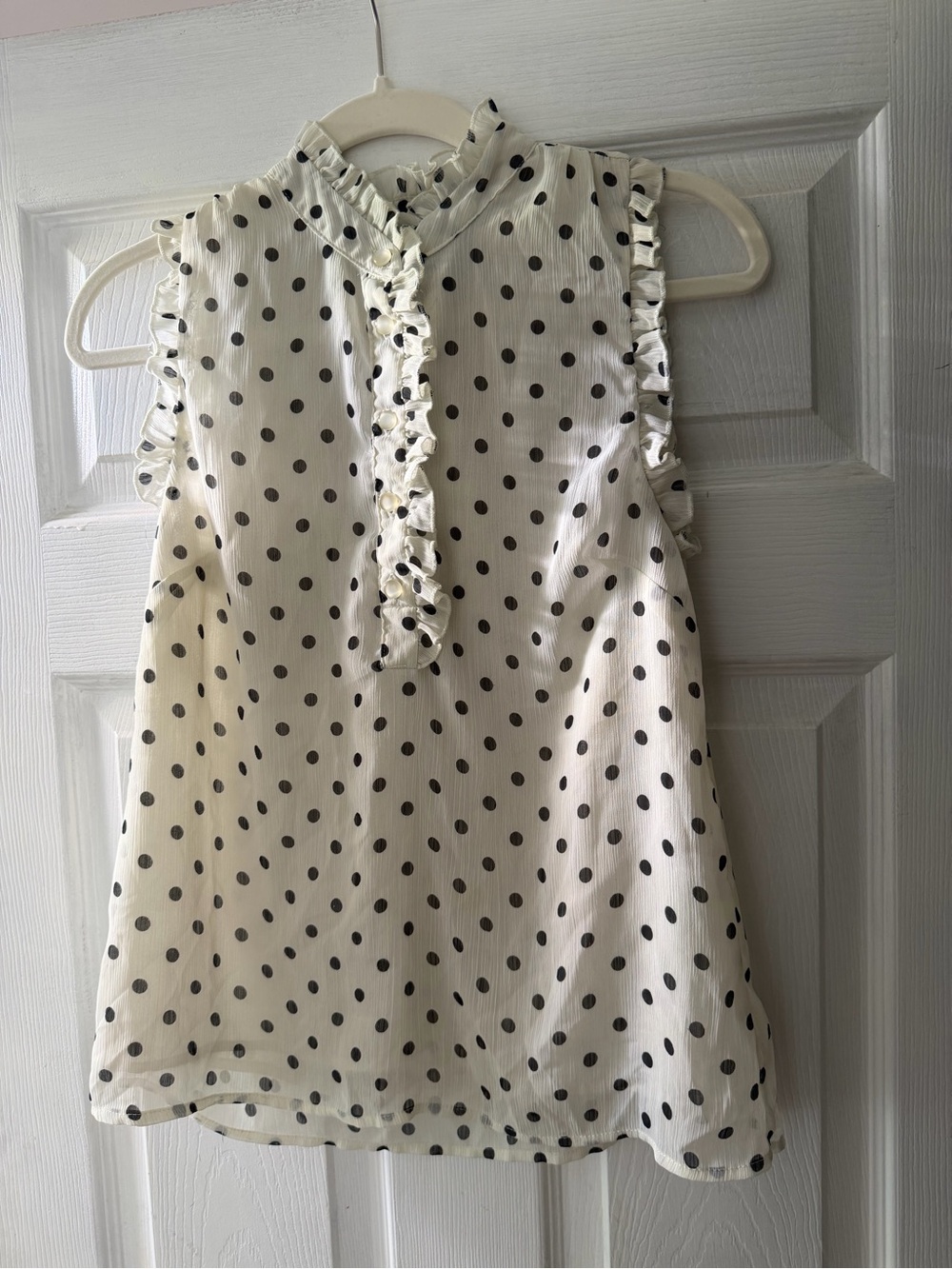 Cynthia Rowley White Polka Dot Ruffle Sleeveless Top Small
